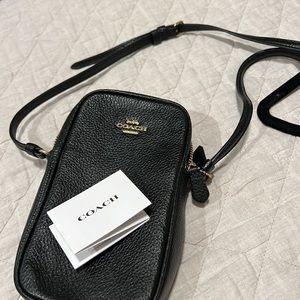 Coach Black Pebbled Leather Vertical Crossbody